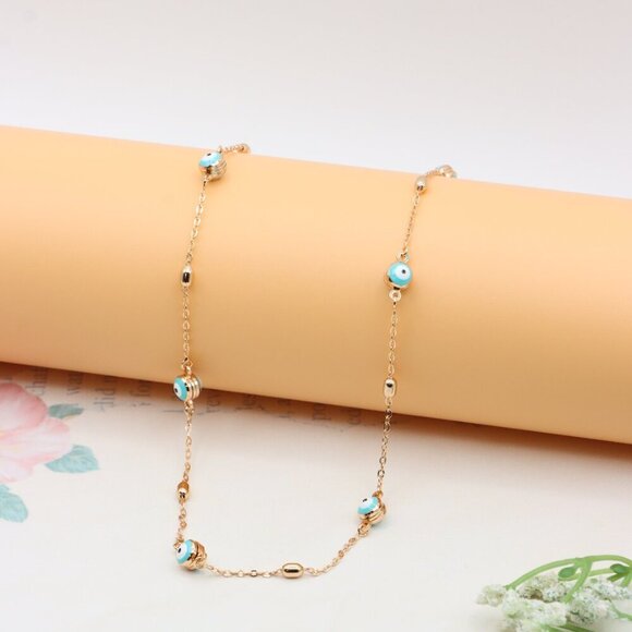 "Gold Plated Evil Eye Beaded Necklace Adjustable Chain, XPNL0303 - Picture 6 of 13